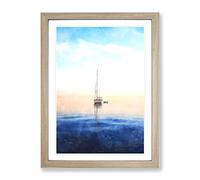 Lone Sailboat Painting Modern Framed Print | A4 Oak Framed Wall Art | Ready to Hang | Modern Historical Picture | Living Room Bedroom Lounge Office