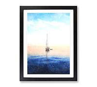 Lone Sailboat Painting Modern Framed Wall Art Print, Ready to Hang Picture for Living Room Bedroom Home Office Décor, Black A4 (34 x 25 cm)