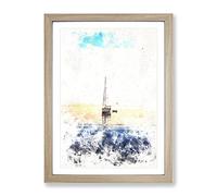 Lone Sailboat Watercolour Modern Framed Wall Art Print, Ready to Hang Picture for Living Room Bedroom Home Office Décor, Oak A3 (34 x 46 cm)