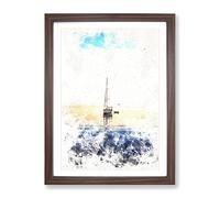 Lone Sailboat Watercolour Modern Framed Wall Art Print, Ready to Hang Picture for Living Room Bedroom Home Office Décor, Walnut A4 (34 x 25 cm)