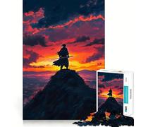 Lone Samurai at Sunset for Adults 1000 Piece Jigsaw Puzzle Serene Game Perfect Connection Pattern Build Birthday Surprise (38x52cm)