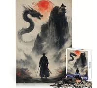 Lone Samurai Vs Dragon Jigsaws 1000 Pieces for Adults Sharp Brain Perfect Connection Family Bond Art Work (38x26cm)