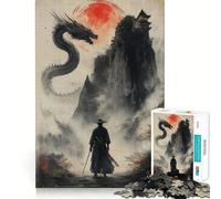Lone Samurai Vs Dragon Jigsaws 1000 Pieces for Teenagers Tension Relief Snug Joint Playful Challenge Art Decor (50x75cm)
