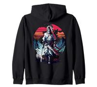 Lone Samurai Warrior Under Crimson Sun Anime Vintage Legend Zip Hoodie