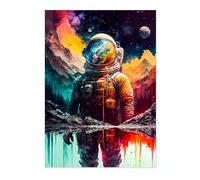 Lone Spaceman Space Poster, Colourful Abstract Astronomy Wall Art Home Decor, Astronaut Planets Print, Archival Matte, A1 (Print Only) - 84.1x59.4cm
