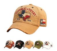 Lone Star Legacy Texas Republic Baseball Cap, Unisex Adjustable Baseball Hat, with Embroidered Map & Lonestar Patch (Khaki)