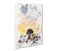 Lone Tree At Dusk Abstract Watercolour Modern Canvas Wall Art Print Ready to Hang, Framed Picture for Living Room Bedroom Home Office Décor, 24x16 Inch (60x40 cm)