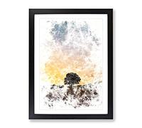 Lone Tree At Dusk Abstract Watercolour Modern Framed Wall Art Print, Ready to Hang Picture for Living Room Bedroom Home Office Décor, Black A3 (34 x 46 cm)
