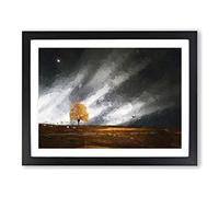 Lone Tree At Dusk In Abstract Modern Art Framed Wall Art Print, Ready to Hang Picture for Living Room Bedroom Home Office Décor, Black A2 (64 x 46 cm)