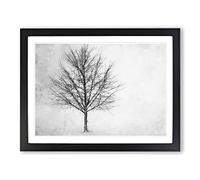 Lone Tree At Winter Painting Modern Art Framed Wall Art Print, Ready to Hang Picture for Living Room Bedroom Home Office Décor, Black A4 (34 x 25 cm)
