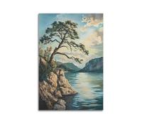Lone Tree by Serene Lakeside Under Cloudy Sky Decorative Painting Canvas Wall Posters And Modern Family Bedroom Decor 24x36inch(60x90cm)