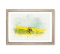 Lone Tree in a Yellow Meadow in Abstract Framed Print | A2 Oak Framed Wall Art | Ready to Hang | Abstract Floral Picture | Living Room Bedroom Lounge Office