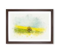Lone Tree in a Yellow Meadow in Abstract Framed Print | A2 Walnut Framed Wall Art | Ready to Hang | Abstract Floral Picture | Living Room Bedroom Lounge Office