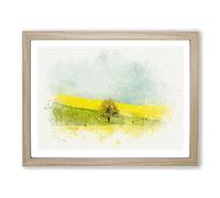 Lone Tree In A Yellow Meadow In Abstract Modern Art Framed Print | A2 Oak Framed Wall Art | Ready to Hang | Abstract Floral Picture | Living Room Bedroom Lounge Office