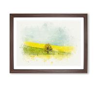 Lone Tree In A Yellow Meadow In Abstract Modern Art Framed Print | A3 Walnut Framed Wall Art | Ready to Hang | Abstract Floral Picture | Living Room Bedroom Lounge Office