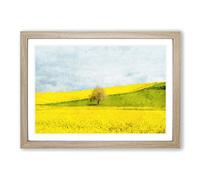 Lone Tree in a Yellow Meadow Painting Framed Print | A2 Oak Framed Wall Art | Ready to Hang | Modern Floral Picture | Living Room Bedroom Lounge Office