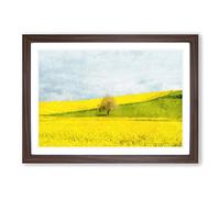Lone Tree in a Yellow Meadow Painting Framed Print | A2 Walnut Framed Wall Art | Ready to Hang | Modern Floral Picture | Living Room Bedroom Lounge Office