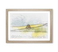 Lone Tree in a Yellow Meadow Sketch Framed Print | A2 Oak Framed Wall Art | Ready to Hang | Modern Floral Picture | Living Room Bedroom Lounge Office