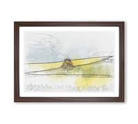 Lone Tree in a Yellow Meadow Sketch Framed Print | A2 Walnut Framed Wall Art | Ready to Hang | Modern Floral Picture | Living Room Bedroom Lounge Office
