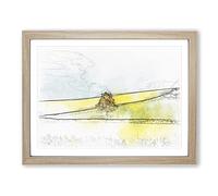 Lone Tree In A Yellow Meadow Sketch Modern Art Framed Print | A4 Oak Framed Wall Art | Ready to Hang | Modern Floral Picture | Living Room Bedroom Lounge Office