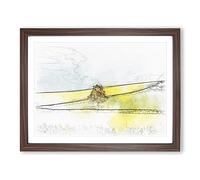 Lone Tree In A Yellow Meadow Sketch Modern Art Framed Print | A4 Walnut Framed Wall Art | Ready to Hang | Modern Floral Picture | Living Room Bedroom Lounge Office