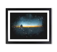 Lone Tree In Brandenburg Germany Paint Splash Modern Art Framed Wall Art Print, Ready to Hang Picture for Living Room Bedroom Home Office Décor, Black A4 (34 x 25 cm)