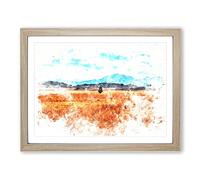 Lone Tree In Montana Watercolour Modern Framed Print | A3 Oak Framed Wall Art | Ready to Hang | Modern Floral Picture | Living Room Bedroom Lounge Office
