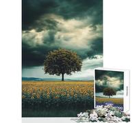 Lone Tree in Sunflower Field 1000 Piece Jigsaw Puzzle for Teenagers Support Memory Strength And Retention Gentle Calm Leisure Activity (38X52cm)
