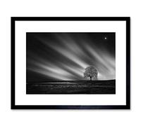 Wall Art Print Lone Tree Landscape Aurora Black White Framed Artery8 Black W7 inch x H9 inch