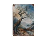 Lone Tree Leaning Into The Valley Art Print Retro Poster Metal Tin Sign Chic Art Retro Iron Painting Bar People Cave Cafe Family Garage Poster Wall Decoration 8x12inch(20x30cm)