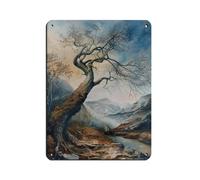 Lone Tree Leaning Into The Valley Art Print Retro Poster Metal Tin Sign Chic Art Retro Iron Painting Bar People Cave Cafe Family Garage Poster Wall Decoration 12x16inch(30x40cm)