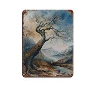 Lone Tree Leaning Into The Valley Art Print Tin Sign Vintage Metal Pub Club Cafe Bar Home Wall Art Decoration Poster Retro 12x16inch(30x40cm)