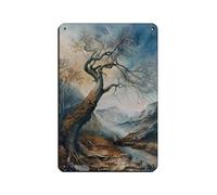 Lone Tree Leaning Into The Valley Art Print Tin Sign Vintage Metal Pub Club Cafe Bar Home Wall Art Decoration Poster Retro 8x12inch(20x30cm)