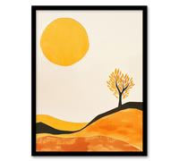 Lone Tree Orange Vibrant Abstract Boho Landscape Framed Wall Art Artery8 Mustard A4