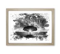 Lone Tree Purple Sunset V4 Modern Framed Print | A2 Oak Framed Wall Art | Ready to Hang | Modern Floral Picture | Living Room Bedroom Lounge Office