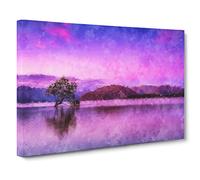 Lone Tree Under a Purple Sunrise Canvas Print | Gallery Wrapped 30mm Frame Wall Art | 30x20 inches | Ready to Hang | Modern Landscape Picture | Living Room Bedroom Lounge Office