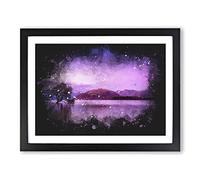 Lone Tree Under A Purple Sunrise Paint Splash Modern Art Framed Print | A2 Black Framed Wall Art | Ready to Hang | Modern Floral Picture | Living Room Bedroom Lounge Office