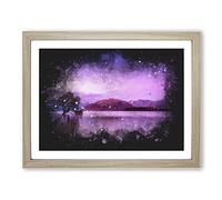 Lone Tree Under A Purple Sunrise Paint Splash Modern Art Framed Print | A4 Oak Framed Wall Art | Ready to Hang | Modern Floral Picture | Living Room Bedroom Lounge Office