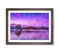 Lone Tree Under A Purple Sunrise Painting Modern Art Framed Wall Art Print, Ready to Hang Picture for Living Room Bedroom Home Office Décor, Walnut A2 (64 x 46 cm)