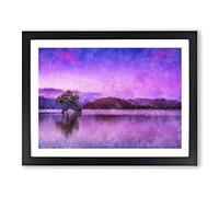 Lone Tree Under A Purple Sunrise Painting Modern Art Framed Wall Art Print, Ready to Hang Picture for Living Room Bedroom Home Office Décor, Black A2 (64 x 46 cm)