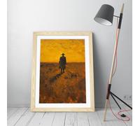 Lone wanderer walking through the wasteland, yellow oil painting Stunning Framed Wall Art Print Picture - A1 - Light Oak Frame