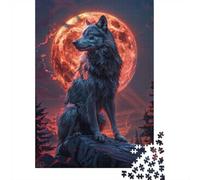 Lone Wolf And Blood Moon Puzzle 1000 Pieces for Adults, Animal Theme Jigsaw, Relaxing Weekend Challenge, 52x38cm/1000pcs
