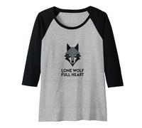 Lone Wolf Full Heart: Fierce Spirit Empowering Loners Raglan Baseball Tee, Women, Black/Athletic Heather, L