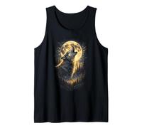 Lone Wolf Howling at Full Moon Night Forest Starry Sky Tank Top