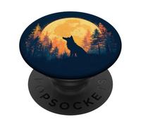 Lone Wolf Howling Full Moon Forest Silhouette PopSockets Adhesive PopGrip