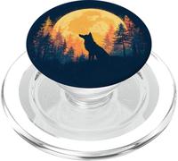 Lone Wolf Howling Full Moon Forest Silhouette PopSockets PopGrip for MagSafe