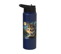 Lone Wolf Howling to The Moon Mystical Forest Wild Wolves Stainless Steel Insulated Water Bottle
