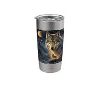 Lone Wolf Howling to The Moon Mystical Mountain Wild Wolves Stainless Steel Insulated Tumbler