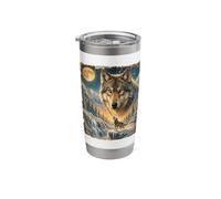 Lone Wolf Howling to The Moon Mystical Mountain Wild Wolves Stainless Steel Insulated Tumbler