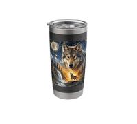Lone Wolf Howling to The Moon Mystical Mountain Wild Wolves Stainless Steel Insulated Tumbler
